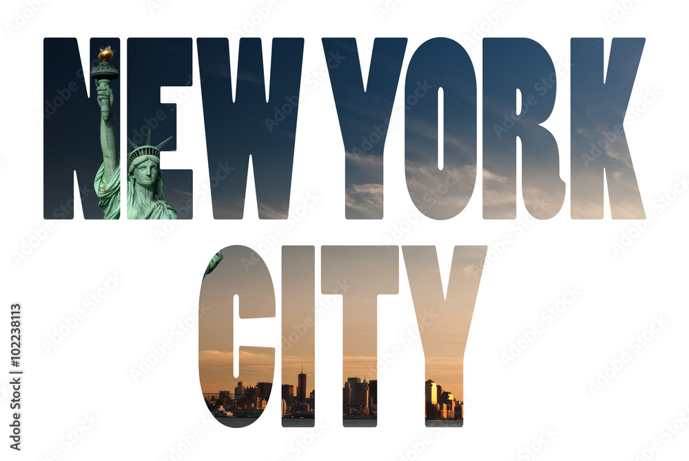 New York City name - USA travel destination sign on white backgr