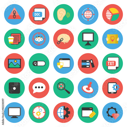 SEO, promotion, marketing, marketer 25 flat icons set for web