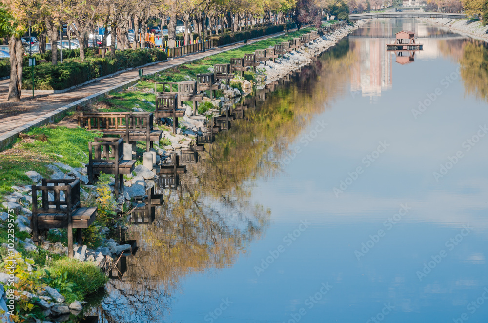 fishing spots on the river Manzanares in Madrid, Spain fishing spots on the river Manzanares in Madrid, Spain