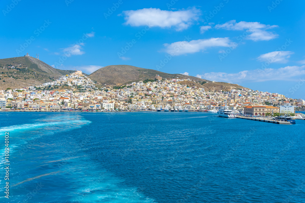 Panoramic view of Syros Island, Greece, during summer.