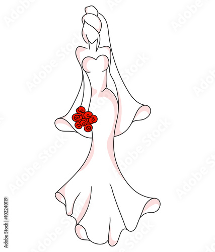 The bride in a long dress with flowers