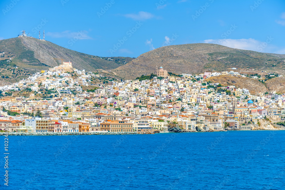 Panoramic view of Syros Island, Greece, during summer. Panoramic view of Syros Island, Greece, during summer.