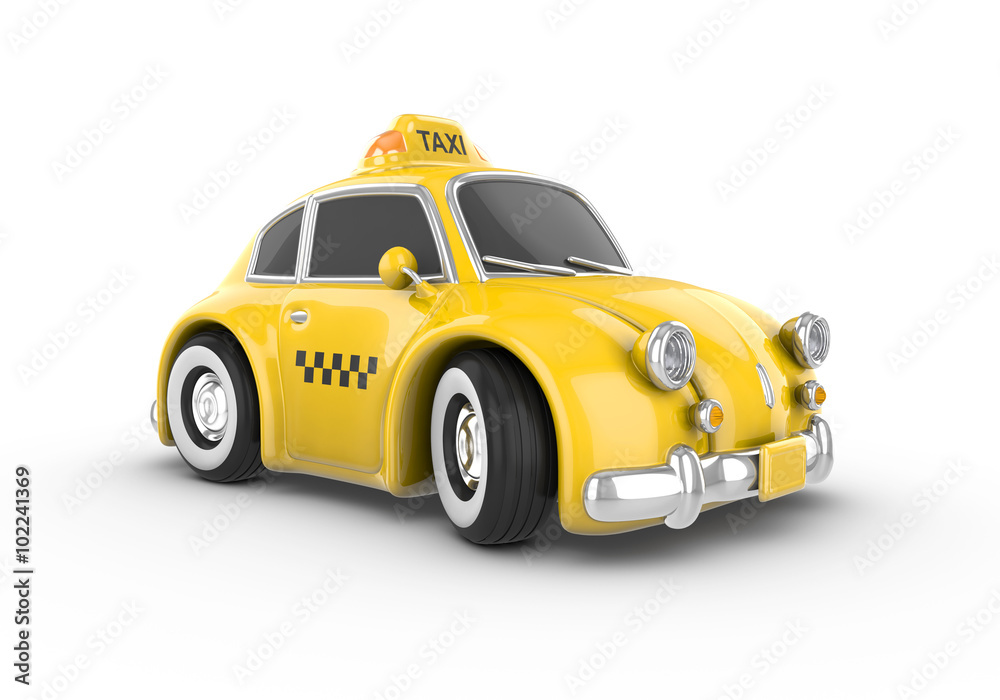 Retro yellow taxi car on a white background. Image contains clipping path.