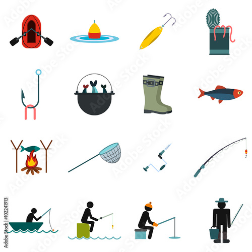 Fishing flat icons set