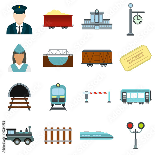 Railroad flat icons set