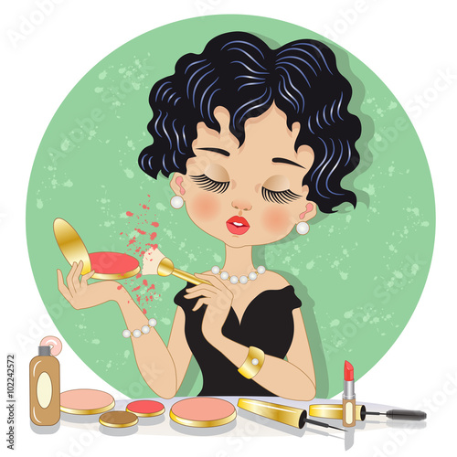 Beautiful Brunette with Make-up Products