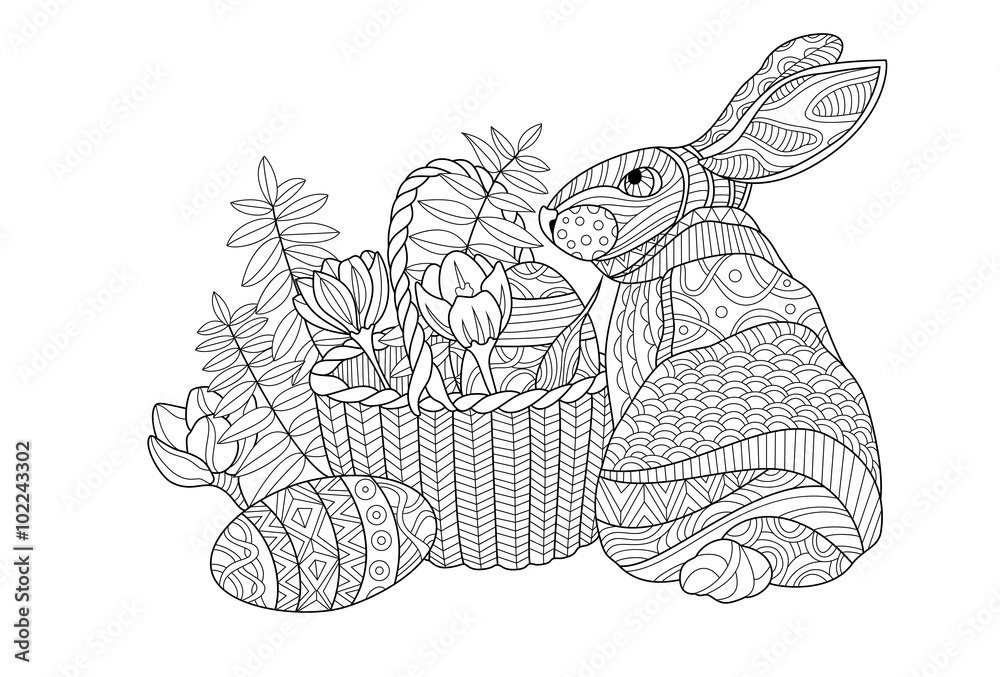 Fototapeta premium Easter Bunny Zentantagle Coloring Page