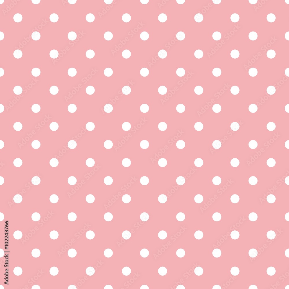 Tile vector pattern with polka dots on pastel pink background