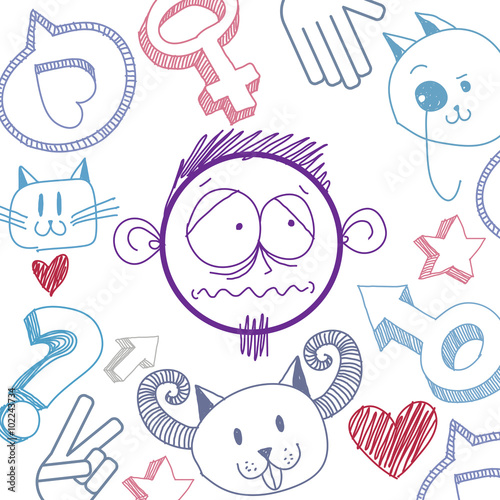 Vector hand drawn cartoon sad boy. Education theme graphic design
