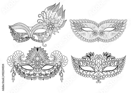 Carnival mask designs for coloring book for adult