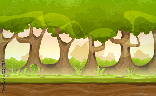 Seamless Forest Trees And Hedges Landscape For Game Ui