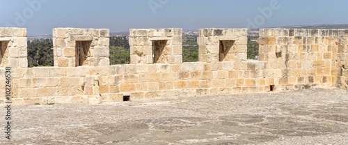 Medieval Limassol Castle flat roof with fortification fence. Cyprus.