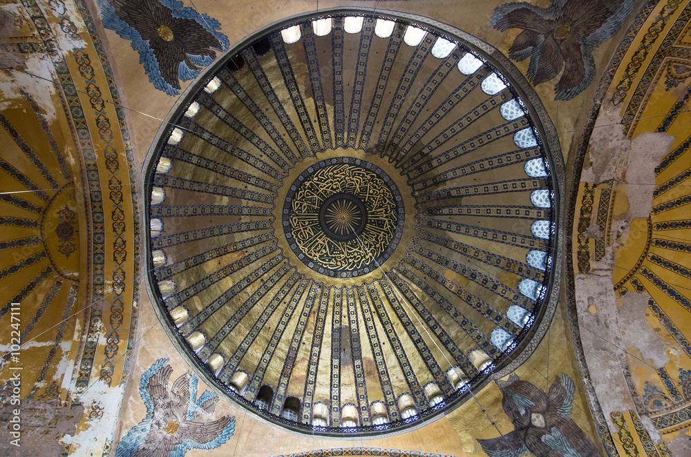 Cupola of Hagia Sophia in Istanbul. Interior