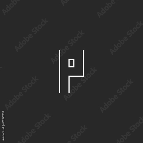 P logo letter monogram, minimalistic thun line outline emblem, business card design element