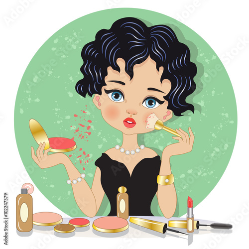Beautiful Brunette with Make-up Products