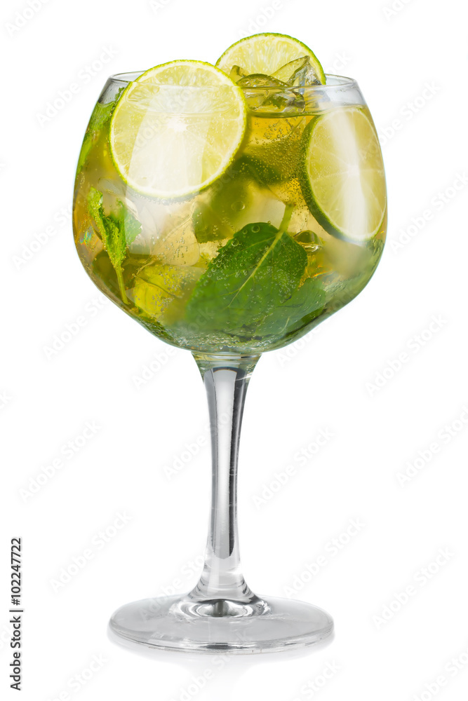 Mojito alcohol cocktail isolated on white