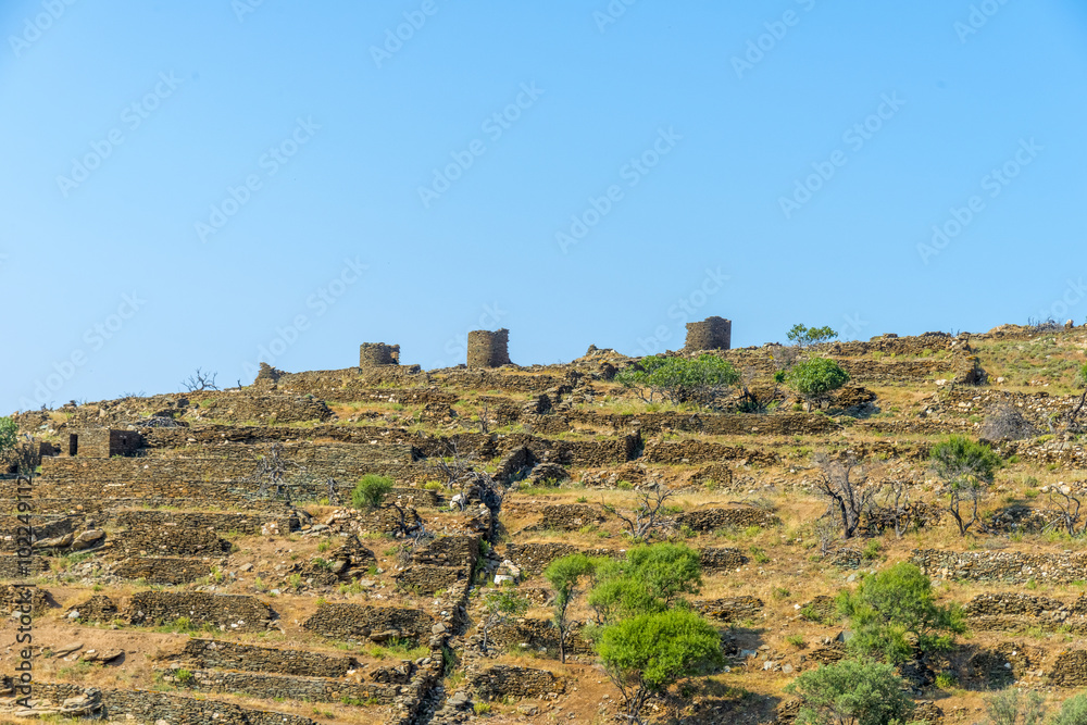 Panoramic view of the greek countryside in the island of Mykonos Panoramic view of the greek countryside in the island of Mykonos