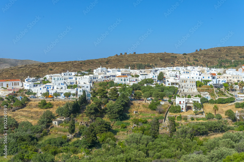 Panoramic view of the greek countryside in the island of Mykonos