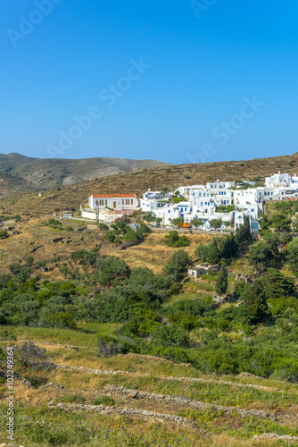 Panoramic view of a village in Mykonos, Greece.