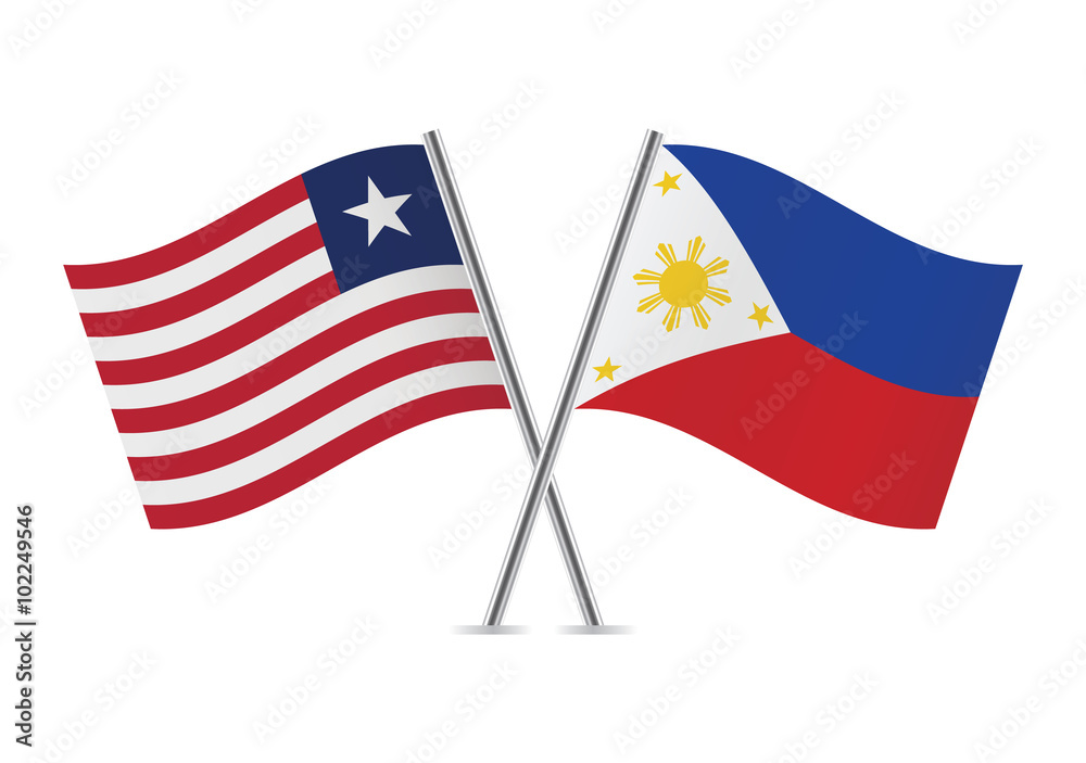 Liberian and Philippines flags. Vector illustration.