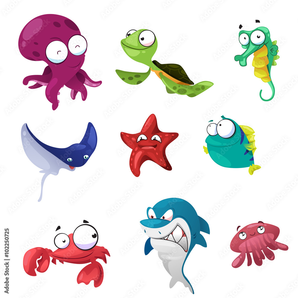 Naklejka premium Marine Animals Icons