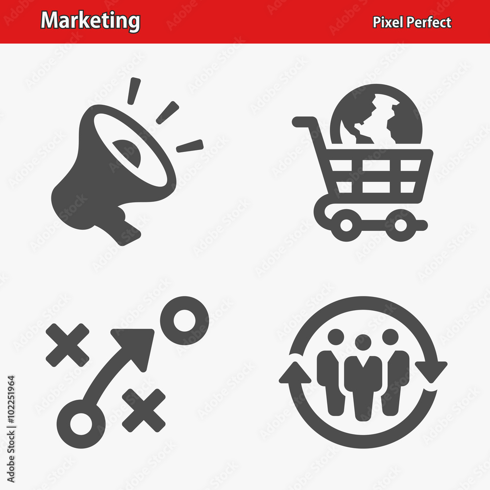 Marketing Icons. Professional, pixel perfect icons optimized for both large and small resolutions. EPS 8 format.