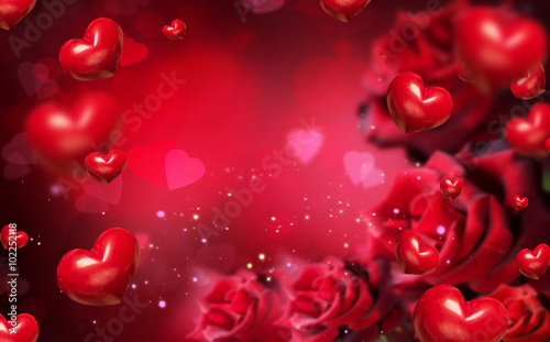 Valentine background with red hearts and roses