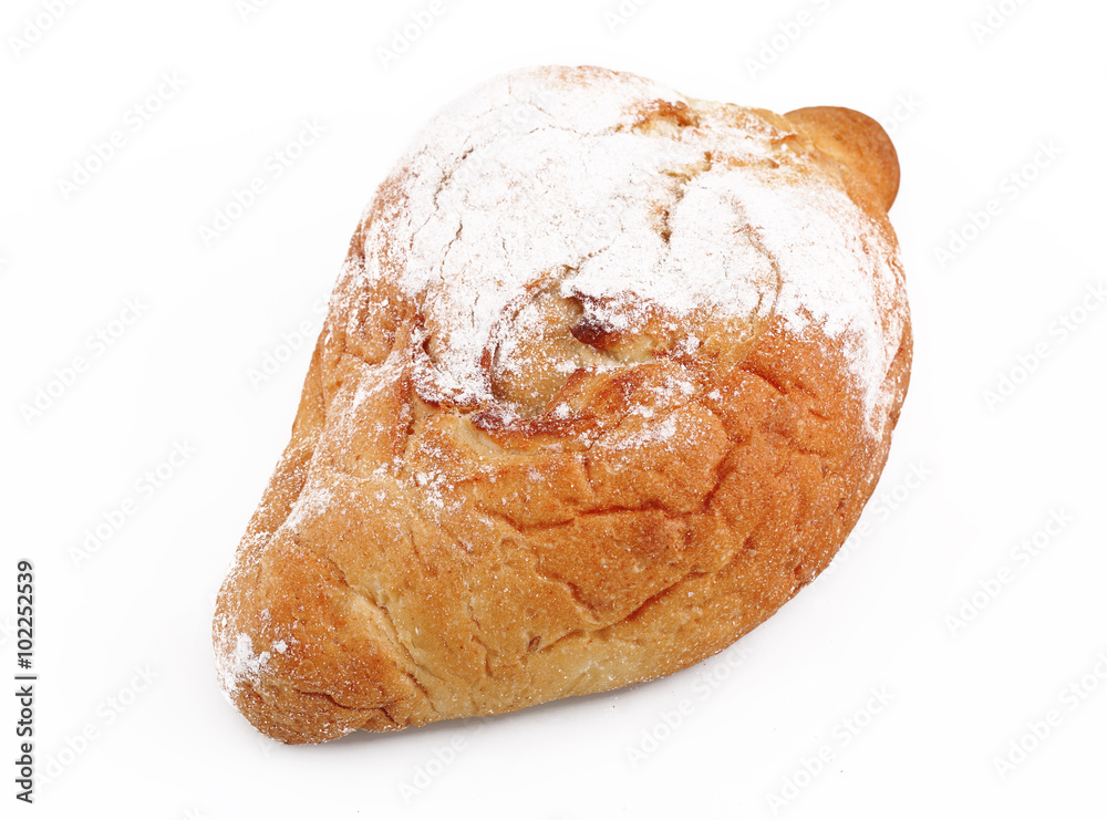 Roll from fancy pastry on a white background Roll from fancy pastry on a white background