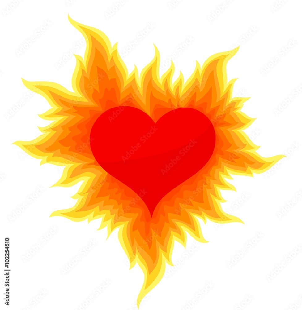 Heart with a bright flame. Heart with a bright flame.