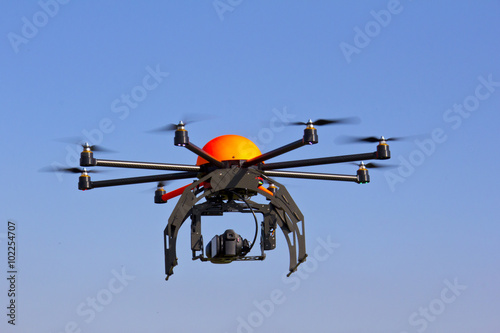 Flying octocopter for video and photo production. 