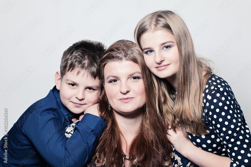 Woman with Kids. Mother, Son and Daughter Woman with Kids. Mother, Son and Daughter