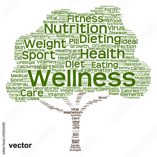 Vector conceptual health or diet tree word cloud