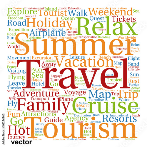 Vector conceptual tourism or travel  word cloud