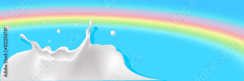 milk splash with rainbow background - vector illustration
