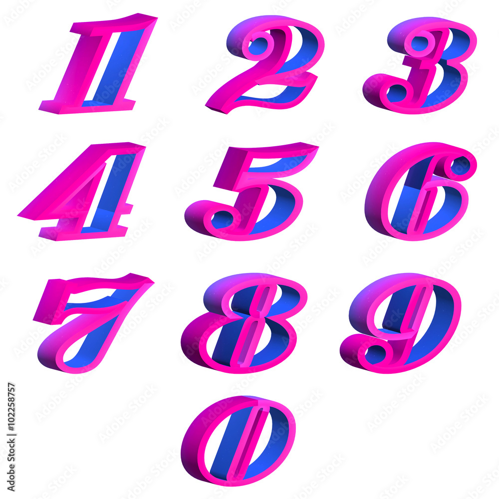 purple numbers 3D with pink and blue shades purple numbers 3D with pink and blue shades