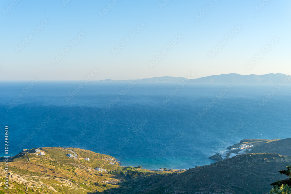 Panoramic view of the greek countryside in the island of Mykonos