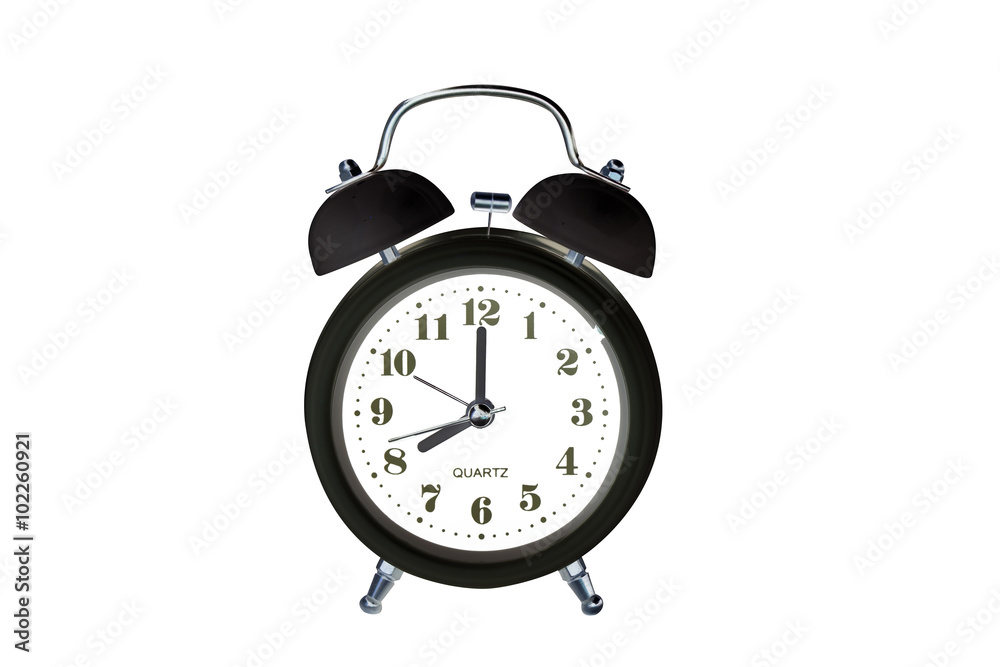 Black classic alarm clock on white background Black classic alarm clock on white background