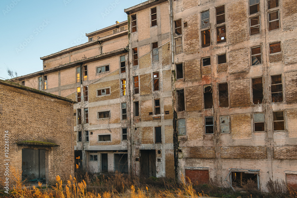 Old obsolete industrial building ruined and ready for demolishin Old obsolete industrial building ruined and ready for demolishin