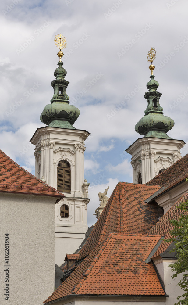 Cityscape with Mariahilferkirche Church in Graz, Austria Cityscape with Mariahilferkirche Church in Graz, Austria