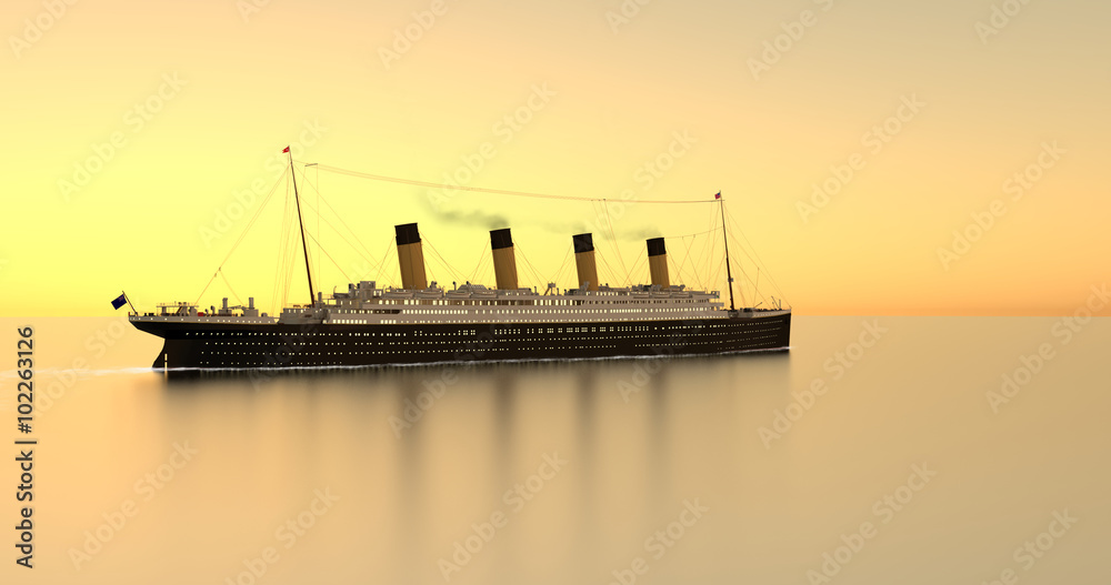 Obraz premium Titanic auf offener See bei Sonnenuntergang