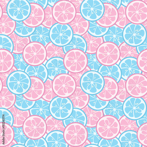 Seamless pattern with pink and blue citrus