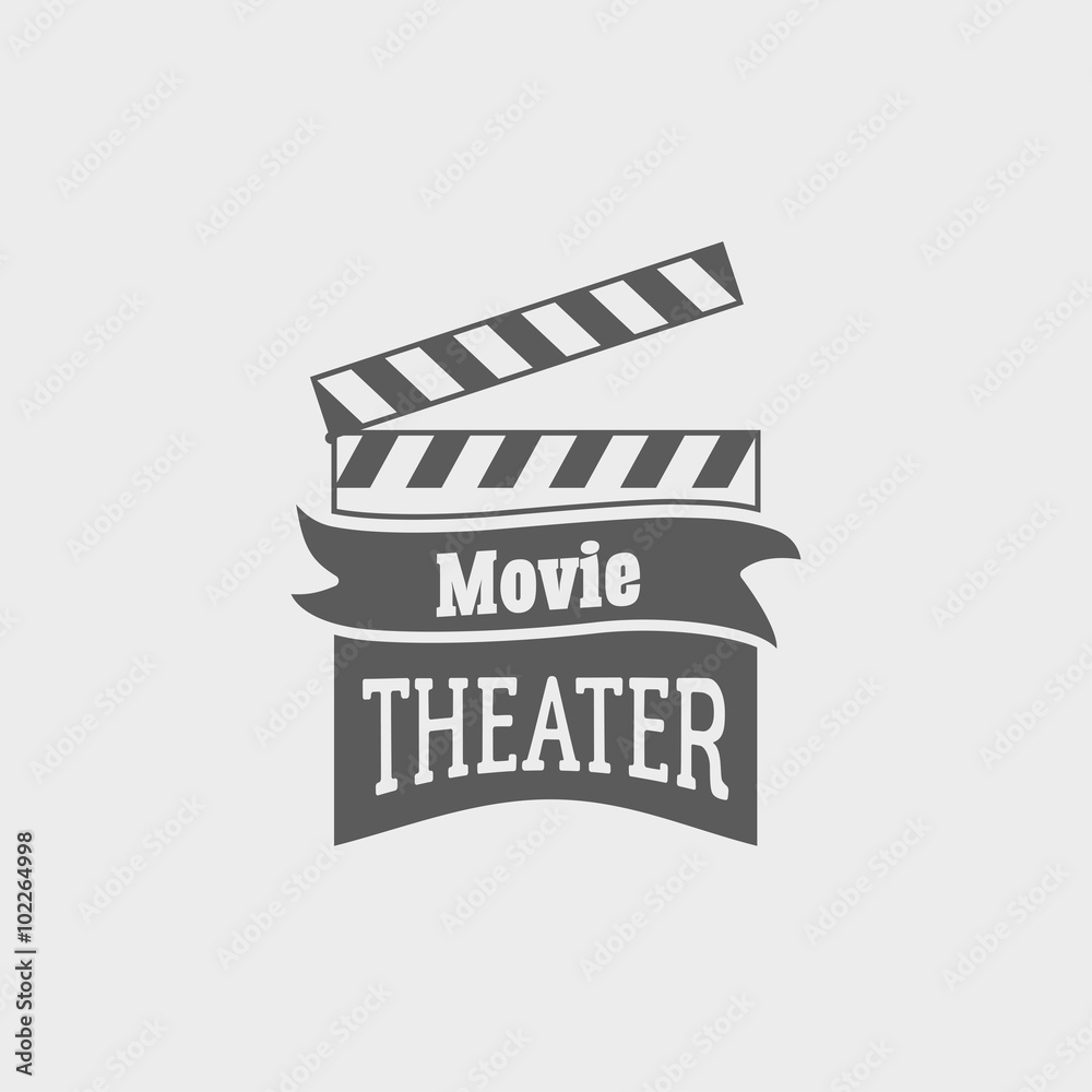 Movie theater vector logo with slate board for shooting movies