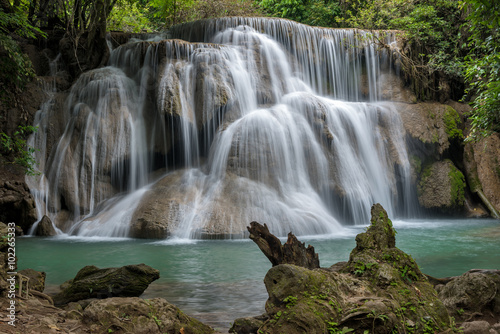 Beautiful waterfall, deep forest waterfall, Huay Mae Kamin waterfall in Kanchanaburi, Thailand. © yotrakbutda