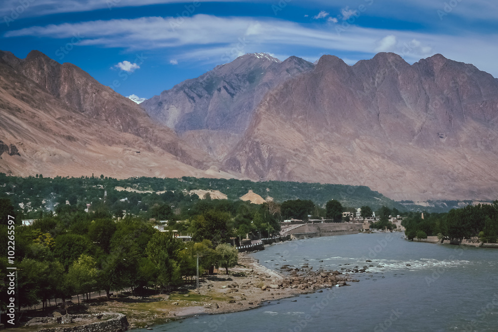 Gilgit town by the Gilgit river
