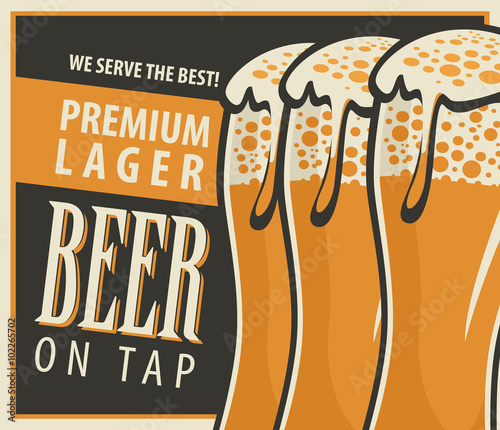 beer glasses with foam in retro style