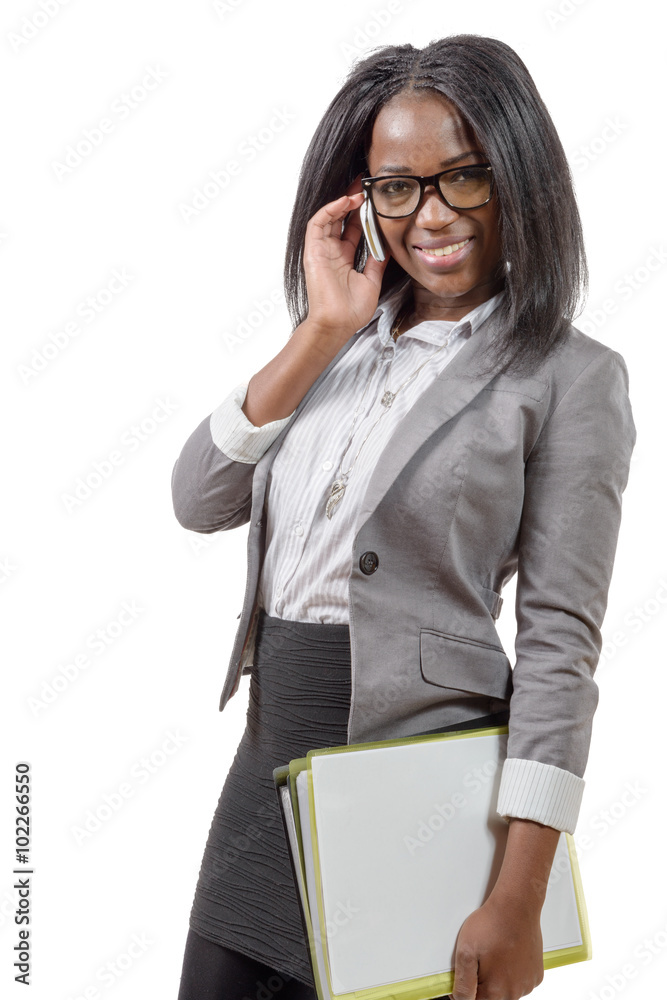 african american business woman smiling on phone african american business woman smiling on phone
