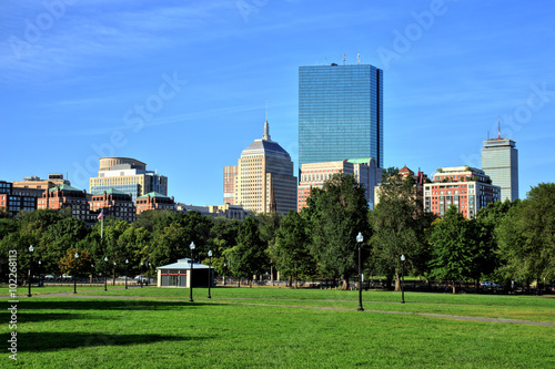 Boston Common Park Gardens with Boston Skyline