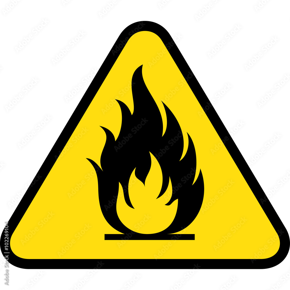 Board yellow triangle signage, burning, fire, flammable Board yellow triangle signage, burning, fire, flammable