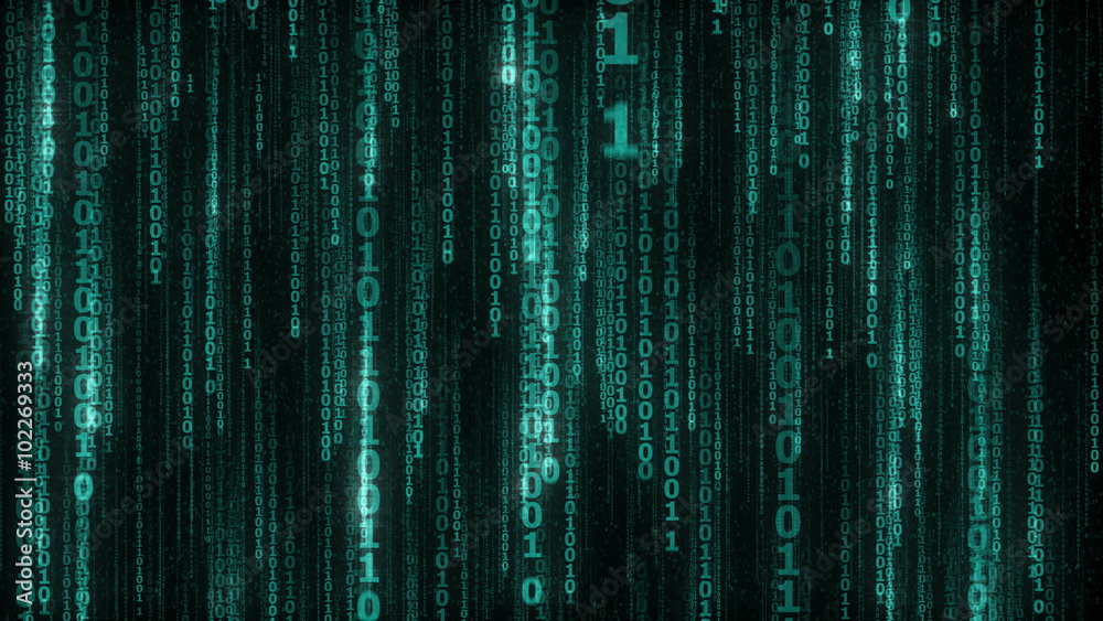 cyberspace with blue digital falling lines, binary hanging chain - seamless loop, abstract animated background