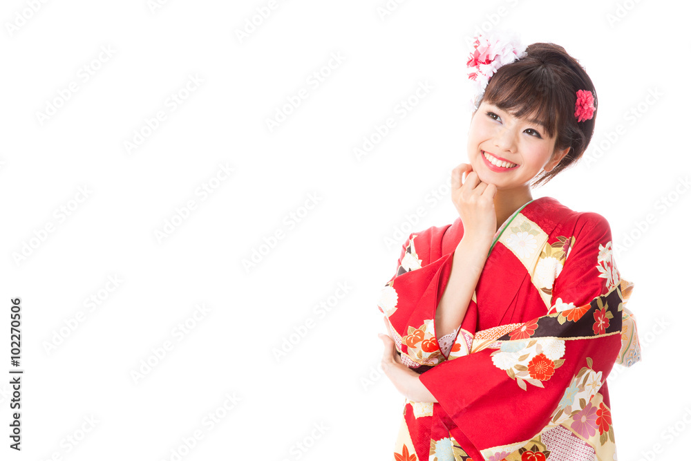 attractive asian woman wearing kimono isolated on white background attractive asian woman wearing kimono isolated on white background